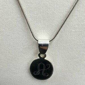 MSC Silver Oval Pendant Necklace Etched Initial "A" Minimal Classic Style